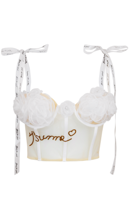 Топ-корсет "Объемные крупные цветы" белый, бежевый