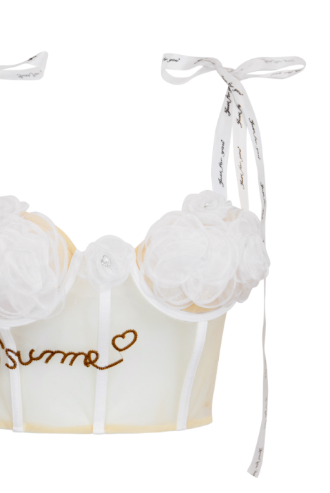 Топ-корсет "Объемные крупные цветы" белый, бежевый