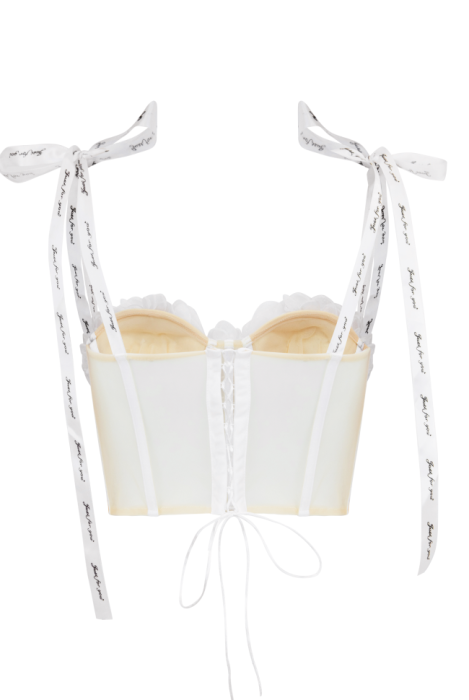 Топ-корсет "Объемные крупные цветы" белый, бежевый