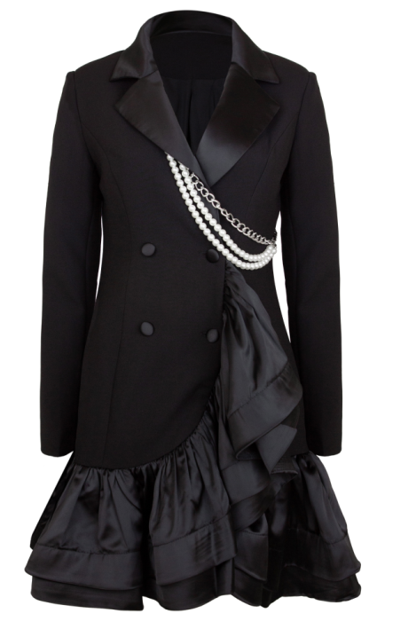 Платье-пиджак "Ксавье", мини, чёрное, с аласным валаном