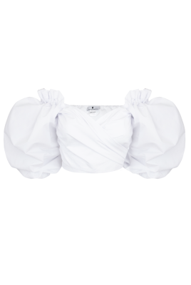 Блуза - топ "Рене" белая, объёмные рукава, на завязках