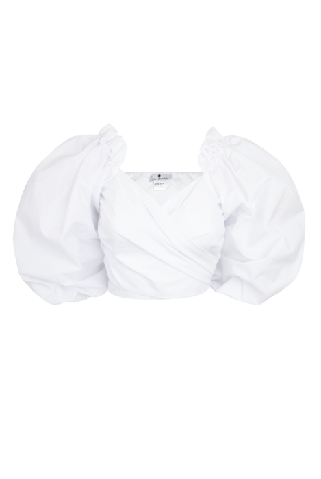 Блуза - топ "Рене" белая, объёмные рукава, на завязках