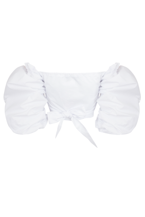 Блуза - топ "Рене" белая, объёмные рукава, на завязках