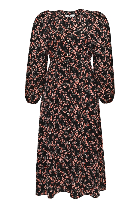 Платье - халат "Ирэн" черное, цветочный принт