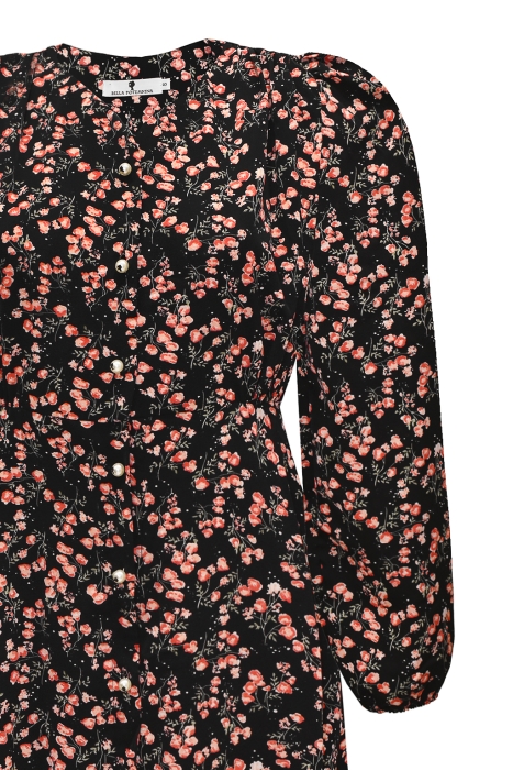 Платье - халат "Ирэн" черное, цветочный принт