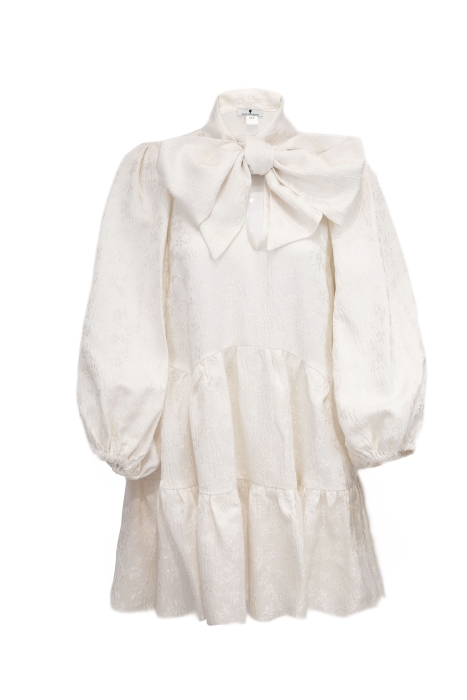 Платье "Габриэль" белое, жаккард, черный воротник и пояс - корсет