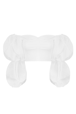 Топ - кроп - "Эсти" Белый ,Воздушные рукава ,облегающий