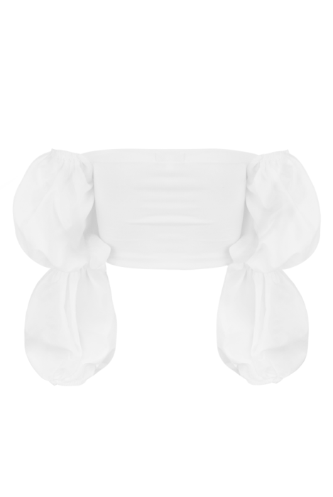 Топ - кроп - "Эсти" Белый ,Воздушные рукава ,облегающий