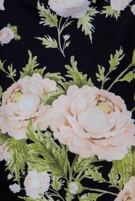 Платье "Миранда" черное, принт светлые цветы, шифон, макси, с комбинацией