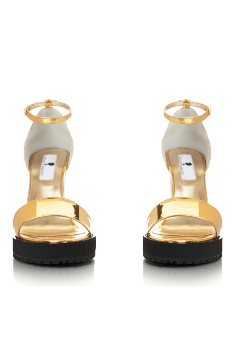 Босоножки "Аната" лак золотистые, каблук серебристый