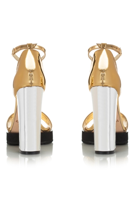 Босоножки "Аната" лак золотистые, каблук серебристый