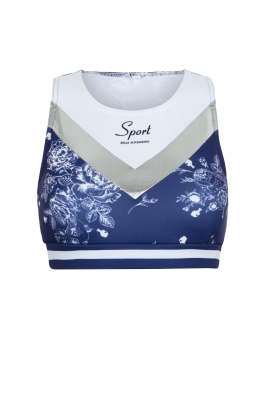 Топ "Фит" синий, молочный принт с серебром