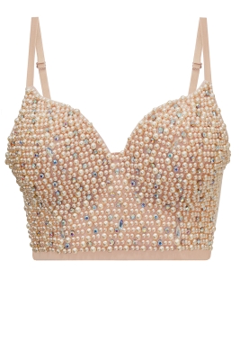 Топ - корсет "Жаннет" бежевый (нюдовый), с жемчугом и стразами