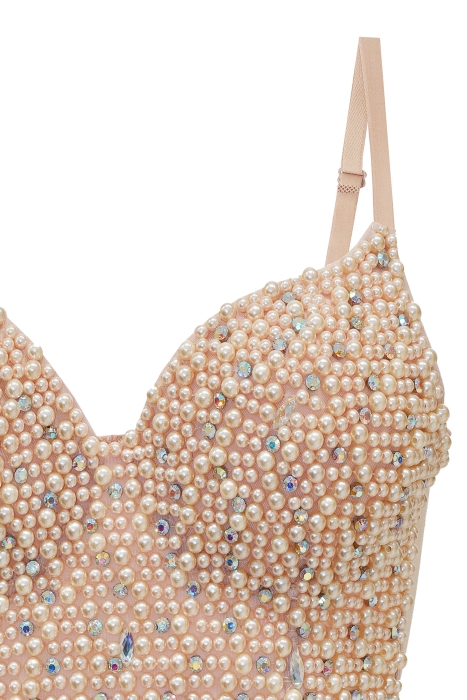 Топ - корсет "Жаннет" бежевый (нюдовый), с жемчугом и стразами