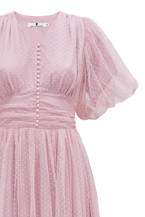 Платье "Изабелла" пудровое (нежно-розовое), фатин в точку, миди