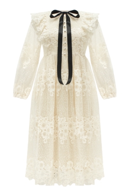 Платье "Адриэль" нюдовое, кружево, цветочный принт, миди