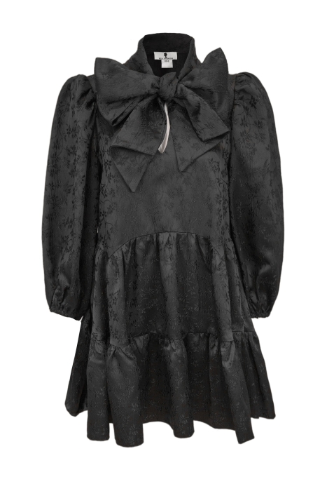 Платье "Габриэль" черное, жаккард, белый воротник и пояс - корсет