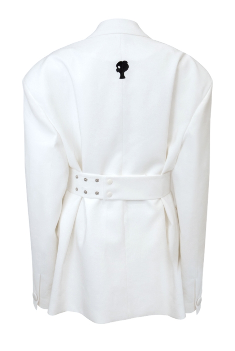 Пиджак - жакет "Адажио" белый + Брошь "ЛОГО" со стразами