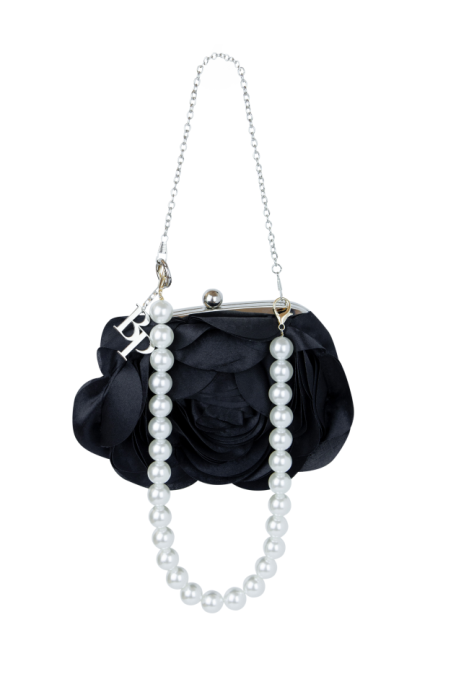 Сумка - ридикюль "Роза" черный, атлас (шелк)