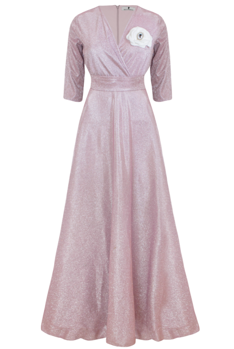 Платье "Жозе - Мадлен" пудровое, макси, люрекс, на запах, розовое