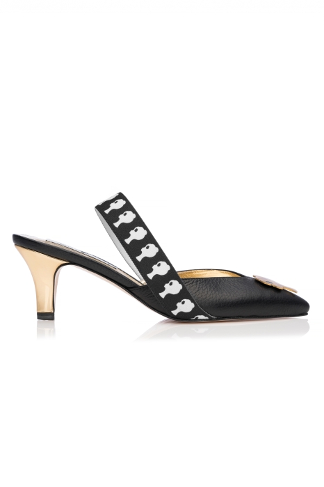 Сабо "SS-18" кожа черные с лого (5 см)