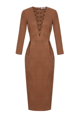 Платье "Роберта" ореховое, эко-замша, миди