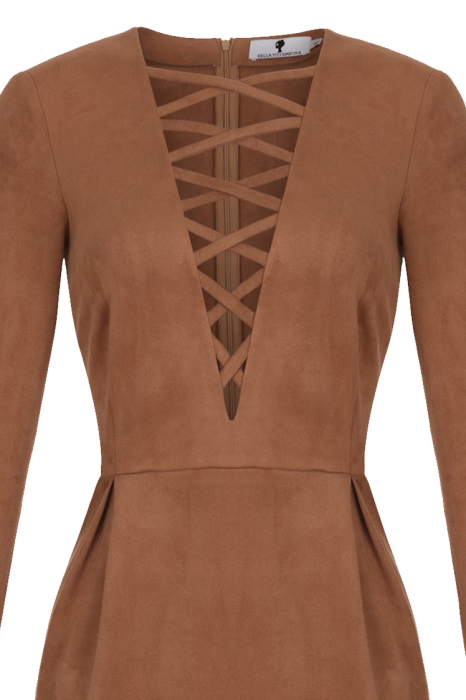 Платье "Роберта" ореховое, эко-замша, миди