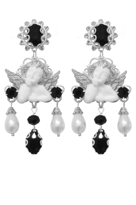 Серьги "Ангелы" винтажные, с жемчугом и камнями, серебристые