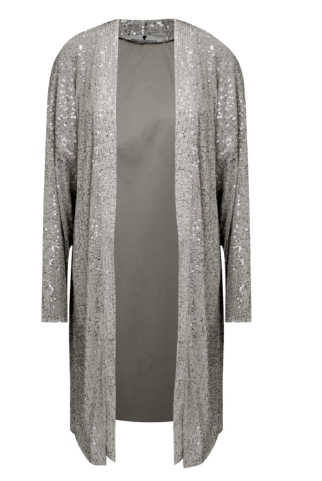 Кардиган - кимоно - накидка "Антель" серый, серебристые пайетки