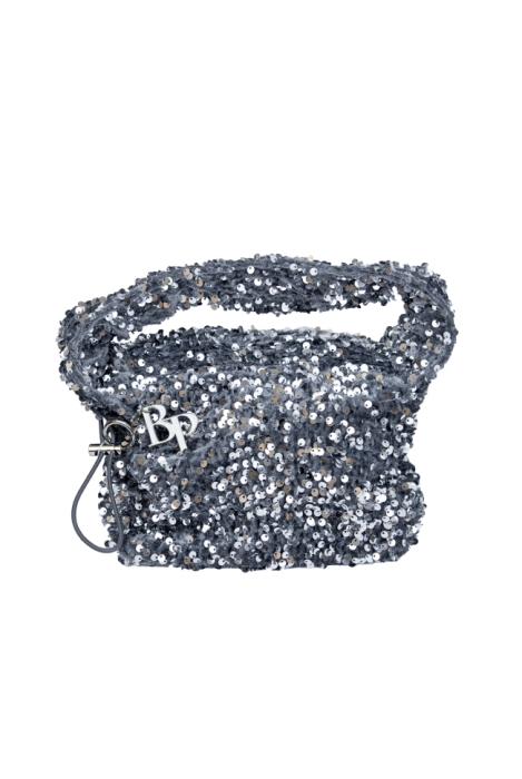 Сумка "Бархат" серая, серебристые пайетки
