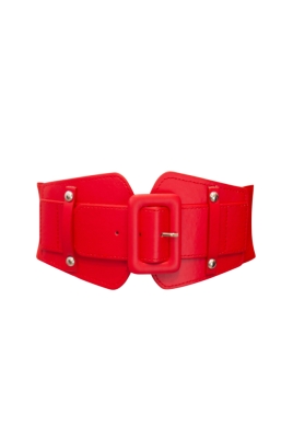 Пояс (ремень) - резинка "Бабочка" красный, эко-кожа, с клепками, широкий (75 мм)