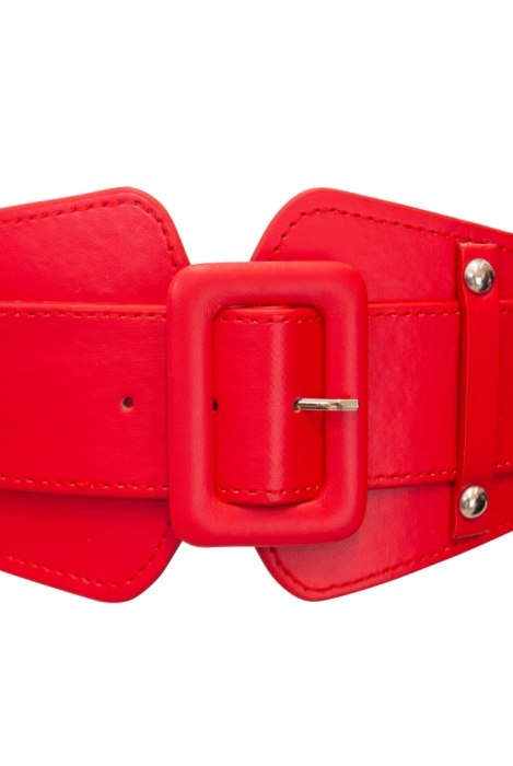Пояс (ремень) - резинка "Бабочка" красный, эко-кожа, с клепками, широкий (75 мм)