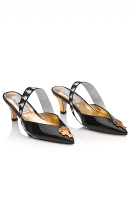 Сабо "SS-18" лак черные с лого (5 см)