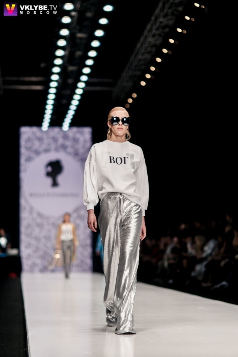 Брюки "Джина" серебристые пайетки, палаццо