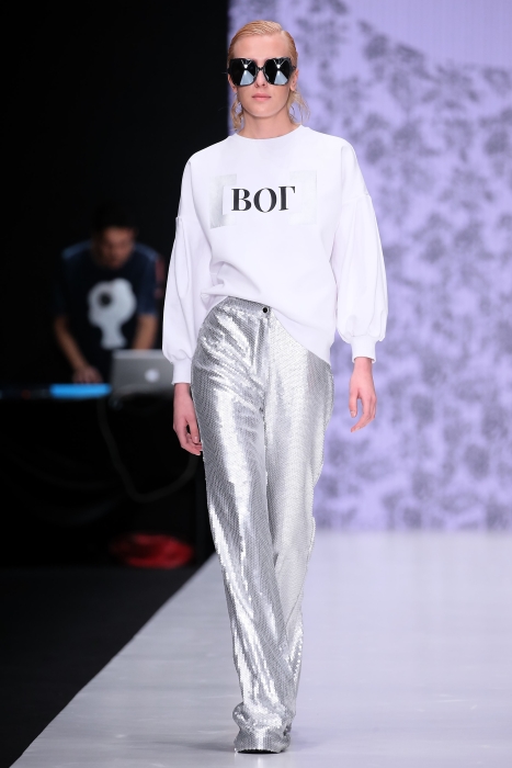 Брюки "Джина" серебристые пайетки, палаццо