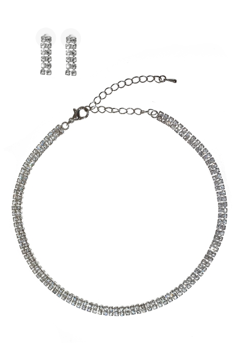 Комплект: чокер + серьги серебристые, из металла и страз