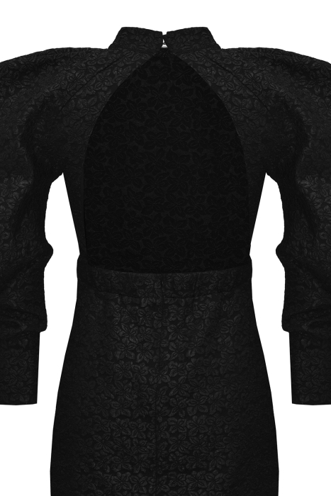Платье "Перрис" черное, широкие рукава, открытая спина, жаккард