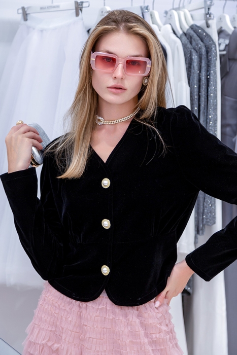 Пиджак - Жакет "Ида" черный, укороченый, бархат