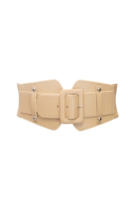 Пояс (ремень) - резинка "Бабочка" бежевый, эко-кожа, с клепками, широкий (75 мм)