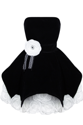 Платье -пачка "Шарлен" бархатное черное с объемными цветами, на каркасе