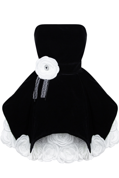 Платье -пачка "Шарлен" бархатное черное с объемными цветами, на каркасе