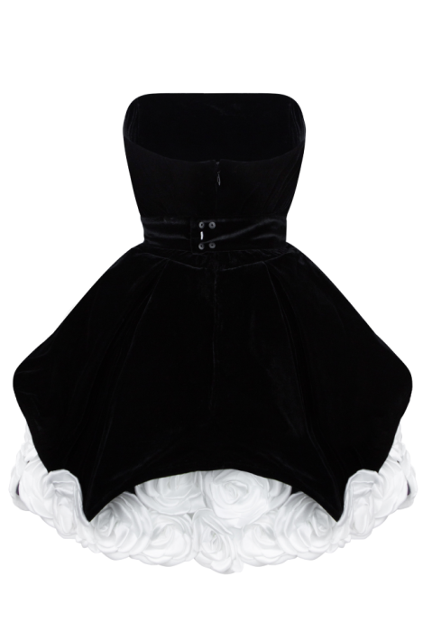 Платье -пачка "Шарлен" бархатное черное с объемными цветами, на каркасе