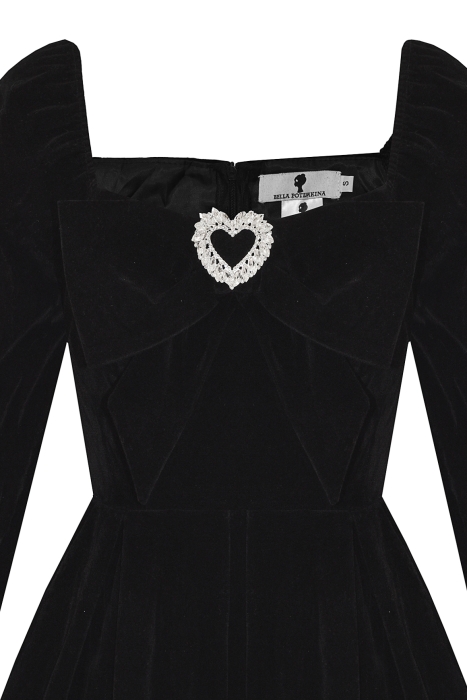 Платье - комбинезон "Рачель" черное, с бантом-брошью "сердце"