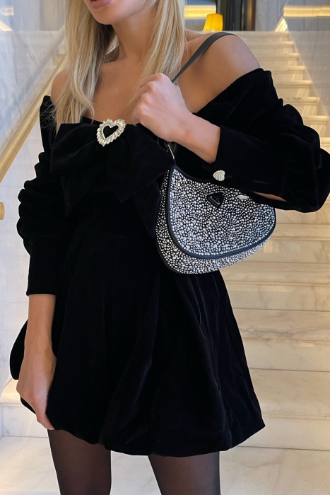 Платье - комбинезон "Рачель" черное, с бантом-брошью "сердце"