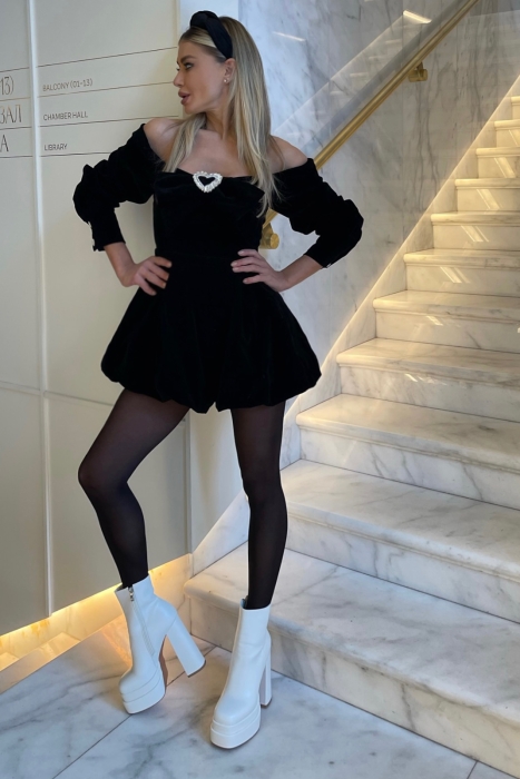 Платье - комбинезон "Рачель" черное, с бантом-брошью "сердце"