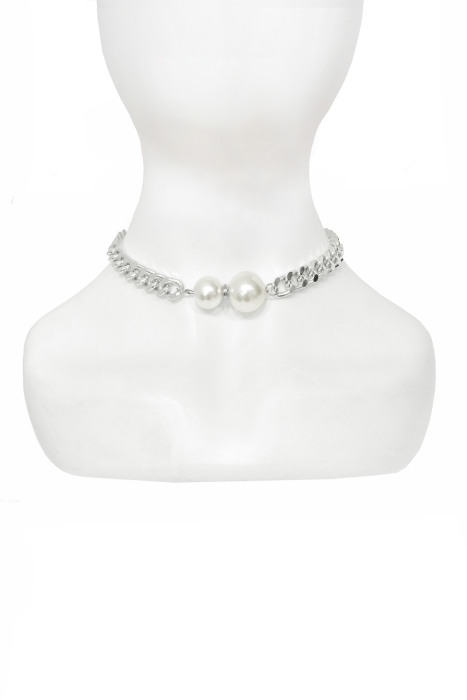 Чокер - колье серебристое, цепь + 2 жемчуга