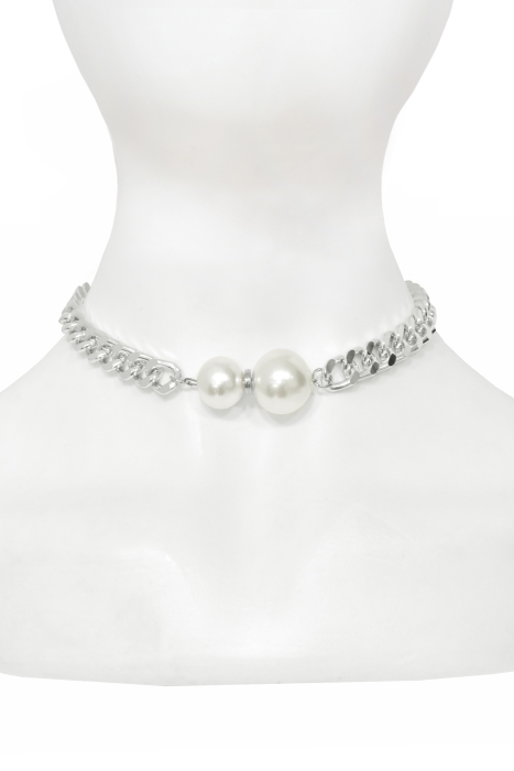 Чокер - колье серебристое, цепь + 2 жемчуга