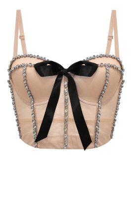 Топ - корсет "Бенита" бежевый, со стазами, декорирован бантиком