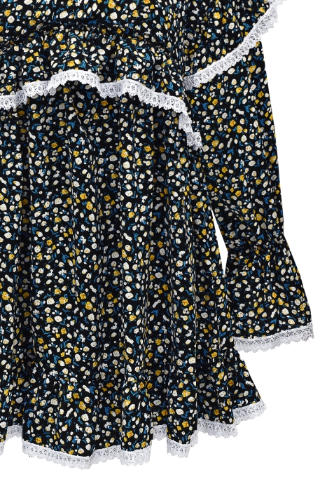 Платье "Виллетт" темно-синее, цветочный принт, с кружевом