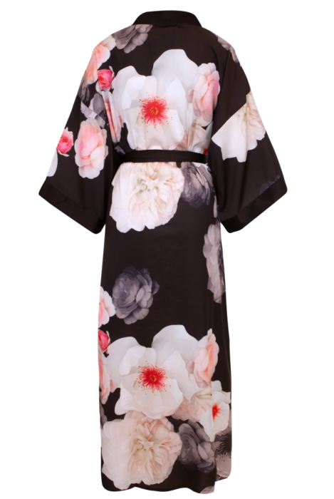 Халат черный, крупный принт цветы